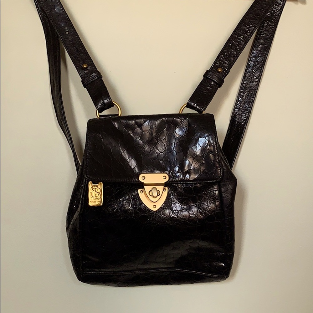 Pristine Vintage 90s Black Snakeskin Mini Backpack